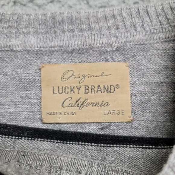 Lucky Brand Sweater Mens Large Gray Striped‎ Casual Normcore Long Sleeve Classic - Picture 7 of 9